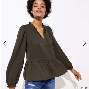NWT LOFT Ruffle Split Neck Blouse